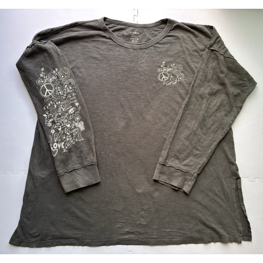 NATURAL LIFE Womens Long Sleeve Tshirt The Little Things 100% Cotton Granola -XL